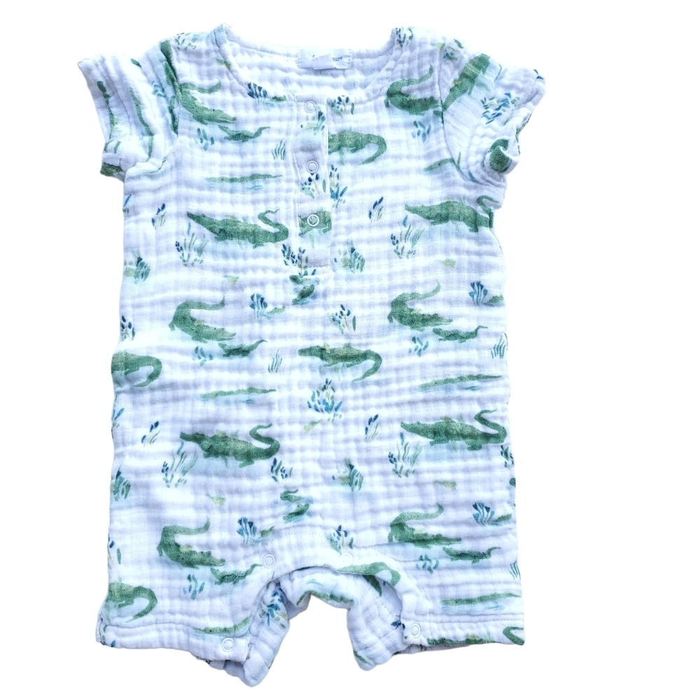 Angel Dear Gators Henley Shortall White|Green Alligator Baby 6-12 Months 